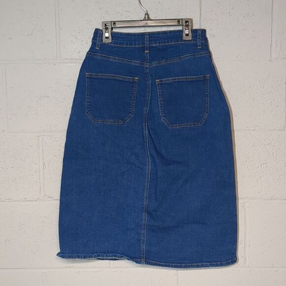 Women's Stretch High Waist Button Down Front Slit Midi Denim Skirt Size 4 NWOT - Picture 2 of 6